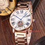 Cartier Tourbillon Watch - White Roman Dial All Rose Gold Copy Watch
